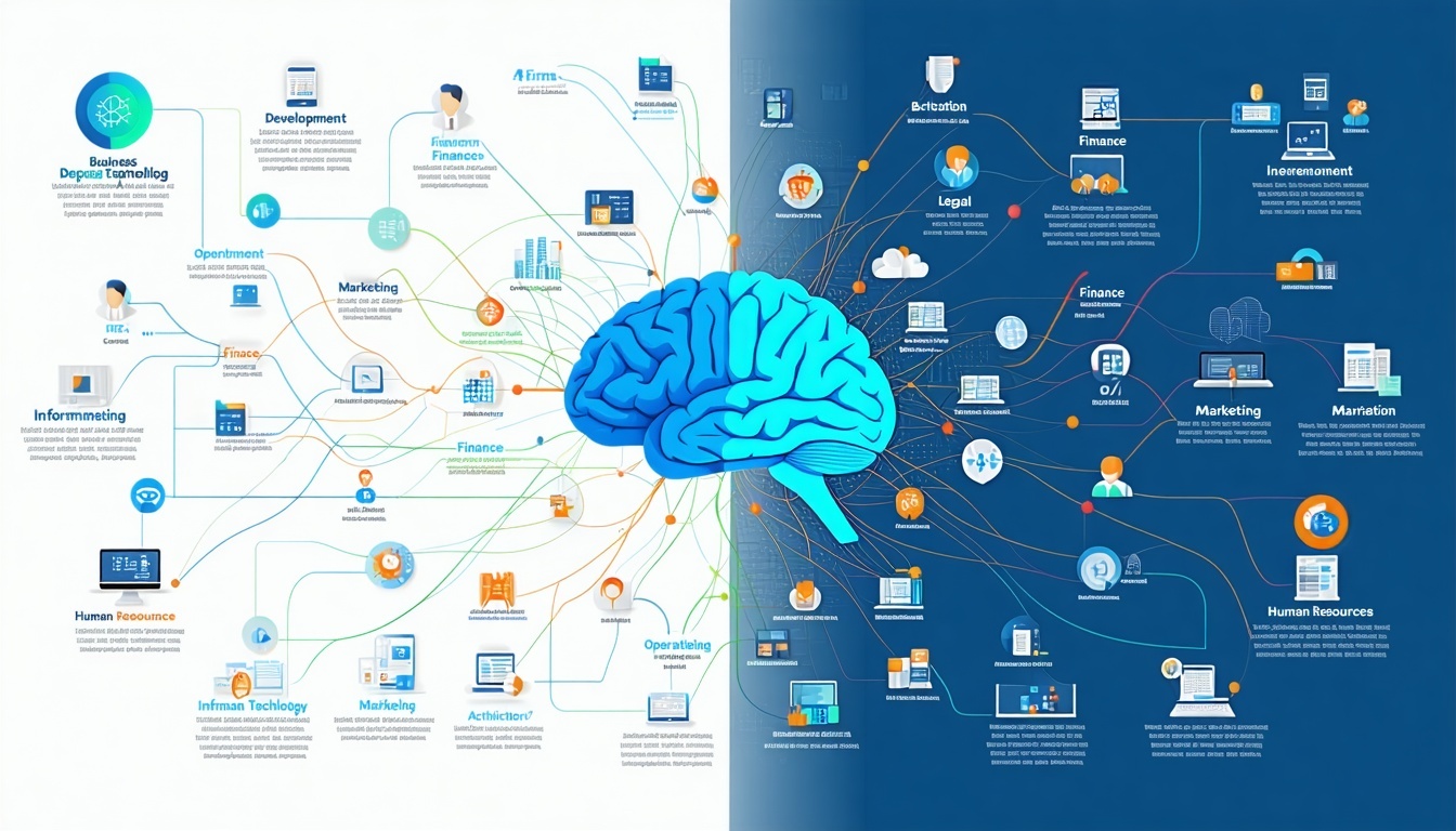 Cool image of a process map for an architecture or engineering firm, with a brain in the middle and all of the various systems and processes around it. 