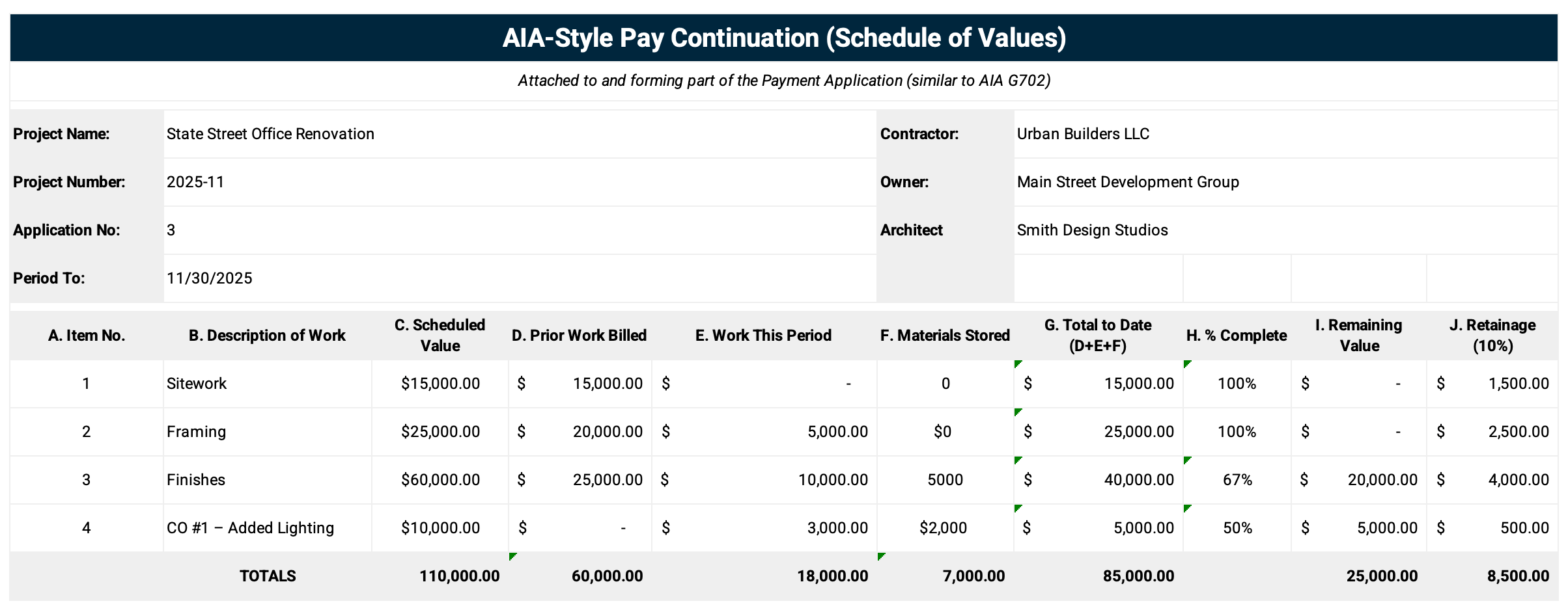AIA-Style Pay Continuation Invoice-Example for Mid-Project