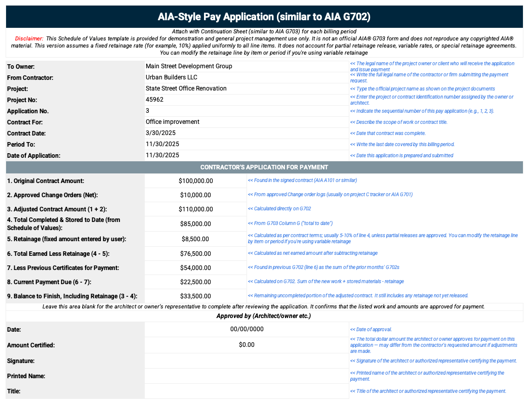 AIA-style Pay Application Template