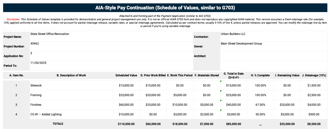 AIA-style Pay Continuation Template