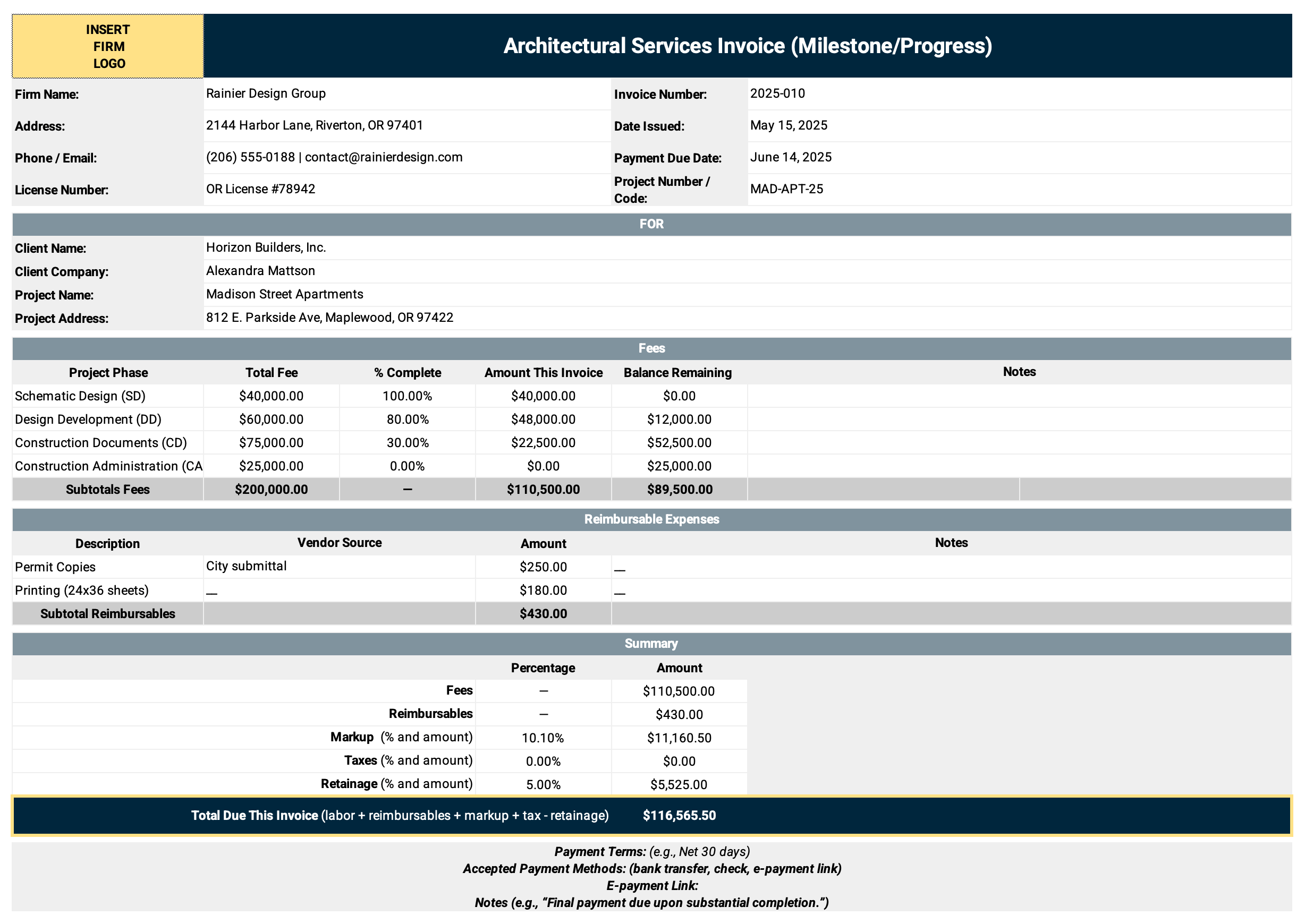 BQE Architect Milestone Billing Template