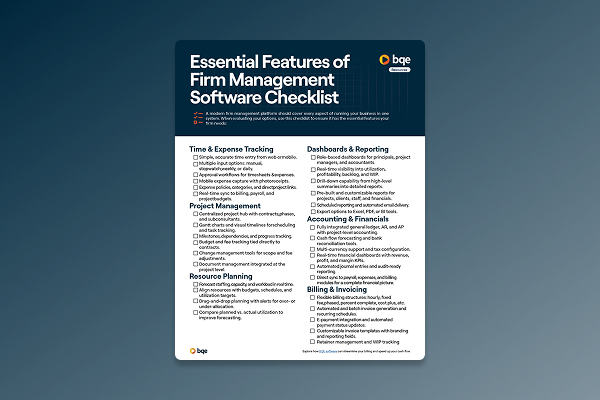 BQE Tools & Templates - Thumbnail - Checklist- Essential Features of   Firm Management Software