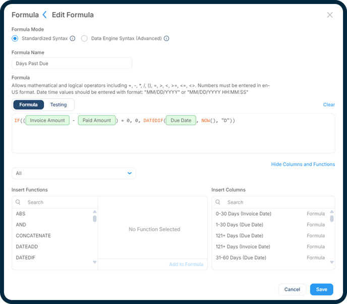 CORE Insights Formulas Screenshot