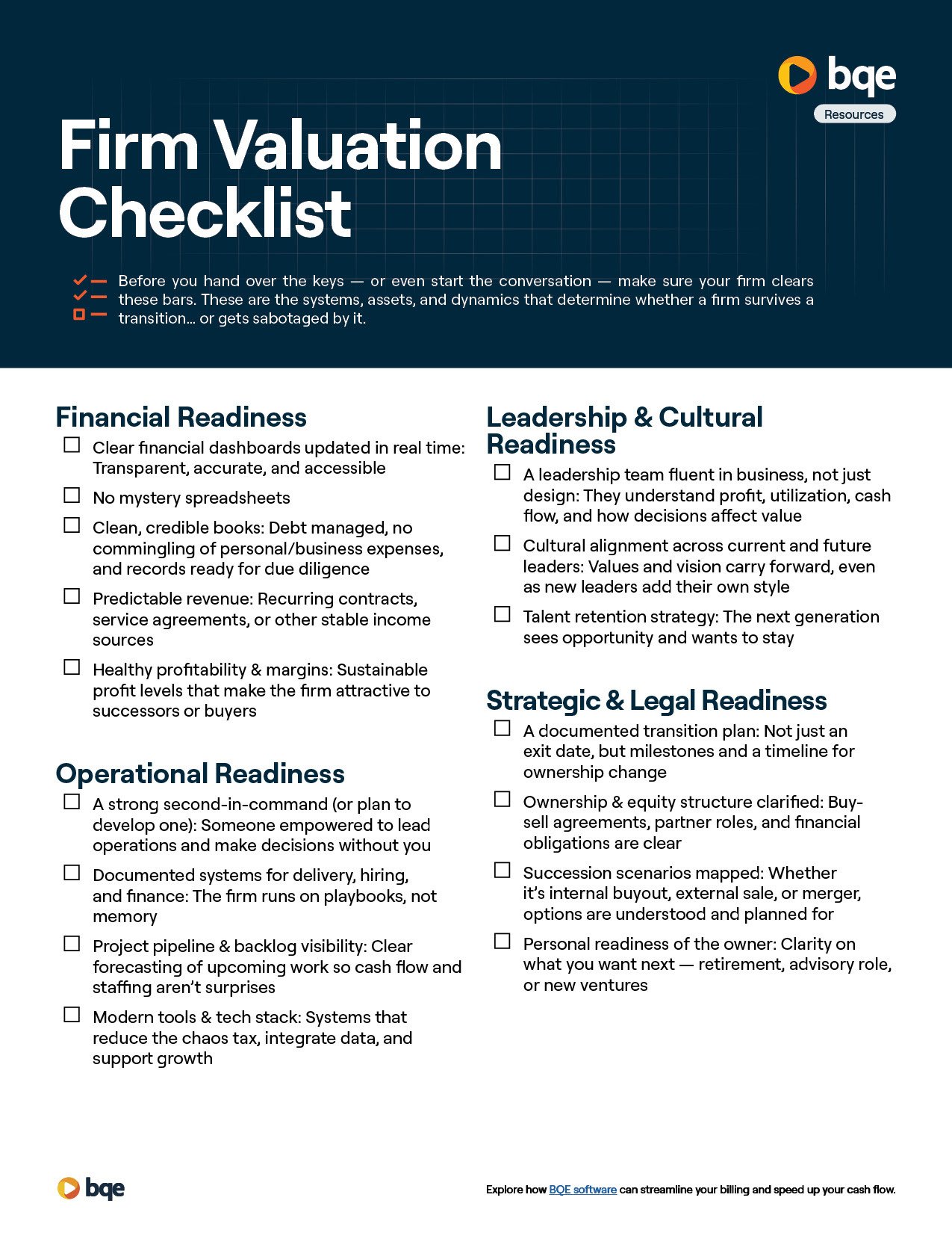 Firm Valuation Checklist