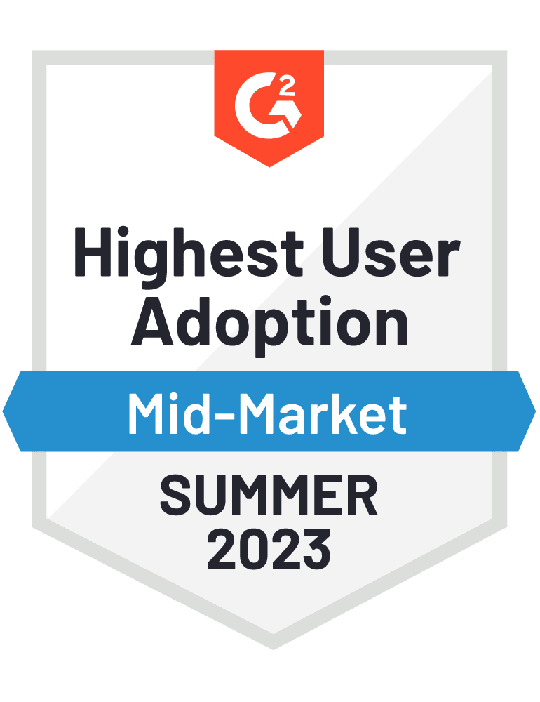 G2Crowd - Highest User Adoption - Mid-Market - Summer 2023