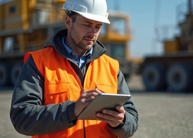 Engineer on site on ipad