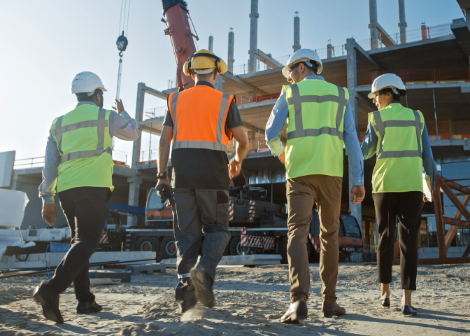 Group of engineers walking on site